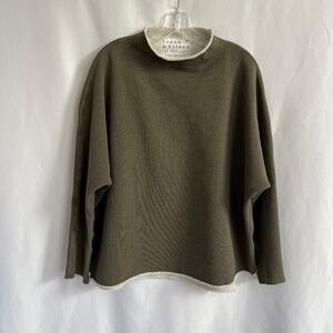 Frank & Eileen EFFIE Long-Sleeve Funnel Neck Capelet Sweatshirt Olive Green Sz L